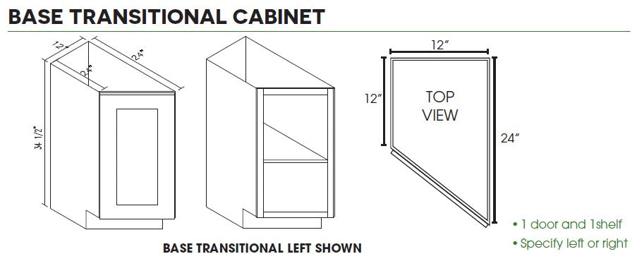 AB-BTC12L Lait Grey Shaker Transitional Base Cabinet