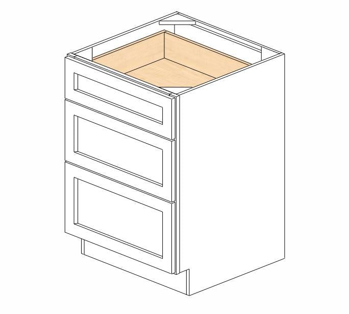 PW-DB24(3) Petit White Shaker Drawer Base Cabinet