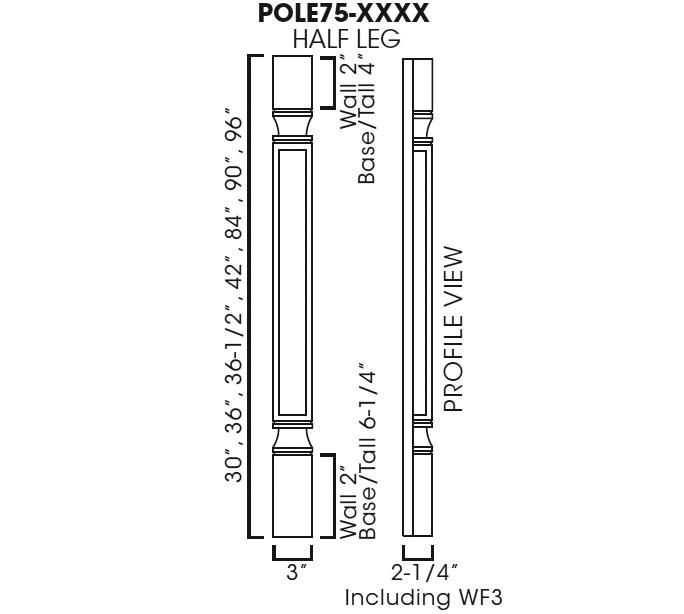 AW-POLE75-B3 Ice White Shaker Decorative Half Leg* (Special order item, eta 4-5 weeks)